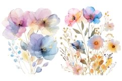 18 Abstract Watercolor Floral Clipart, Pink Purple Blue Gold Product Image 4