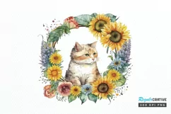 Watercolor Cat With Sunflower PNG Clipart Product Image 1