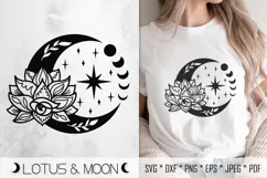 Half Moon and Lotus Flower SVG. Celestial Lotus PNG Cut File Product Image 1