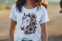 Floral Sunflower Horse Head SVG | Western Line Art Product Image 2