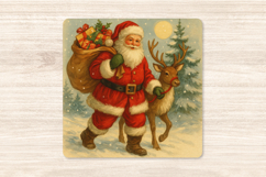 Vintage Christmas Square Coasters Sublimation PNG Clipart Product Image 4