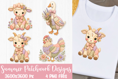 Summer Patchwork Farm Animal Sublimation Designs PNG Product Image 3