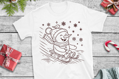 Snowman On Sled SVG | Cute Sledding Christmas Line Art Product Image 3