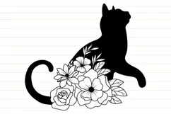Cat with Flower Svg Cat Svg Floral Cat Silhouette Product Image 5