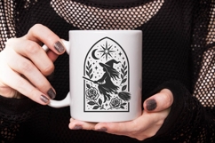 Gothic Witch SVG Cut File| Witch on Broom Silhouette PNG Product Image 3