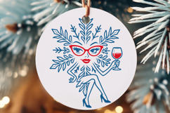 Christmas Wine Snowflake SVG | Festive Woman Silhouette PNG Product Image 2