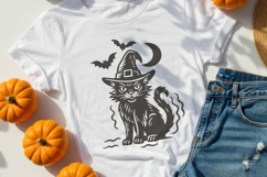 Vintage Halloween Cat SVG | Retro Black Cat in Witch Hat PNG Product Image 3