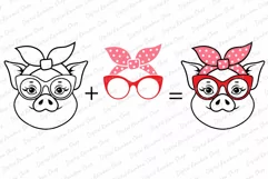 Pig svg, pig with bandana and glasses, cute pig Product Image 2
