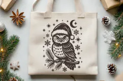 Gothic Christmas Owl SVG | Vintage Santa Hat Owl Cut File Product Image 3