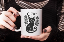 Gothic Black Cat SVG | Witch Cat with Moon Silhouette PNG Product Image 3