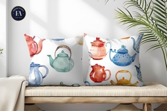Watercolor Teapots Whimsical Seamless Digital Paper Product Image 2