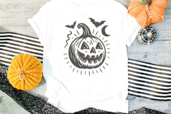 Vintage Halloween Pumpkin SVG | Jack O’Lantern with Bats PNG Product Image 3