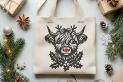 Highland Cow Reindeer SVG | Holly Berries Red Nose Xmas Product Image 3