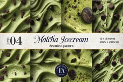 Matcha Ice Cream Pattern, Matcha Dessert Digital Paper Product Image 1