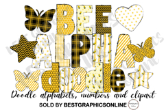 Bee Honey Doodle Alphabet Letters Numbers and Clipart Product Image 2