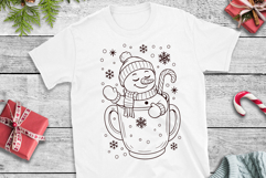 Snowman In Mug SVG | Candy Cane Cocoa Cup Christmas Line Art Product Image 2
