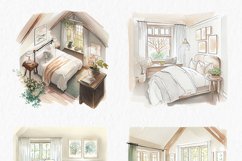 Cottagecore bedroom Watercolor Clipart PNG Product Image 3