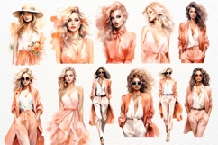 Fashion Girls Clipart Watercolor PNG Stylish Women in Peach Product Image 3