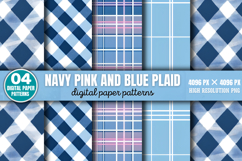 Navy Pink and Blue Plaid Digital Paper Bundle PNG Product Image 4