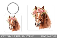 Horse Keychain Sublimation. Horse Flowers Keychain Design Product Image 1