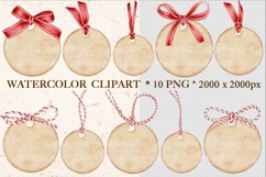 Watercolor Christmas Round Gift Tags, Vintage Labels Clipart Product Image 3