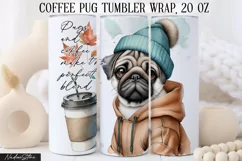 Cute Pug Coffee Tumbler Wrap|Sublimation PNG. Product Image 1