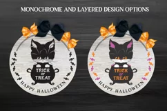 Trick or Treat Halloween Round Sign SVG with Black Cat Product Image 3