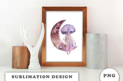 Watercolor Moon with Jellyfish png Product Image 3