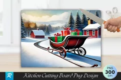 Vintage Sleigh with Christmas Gifts in Snowy Cutting Board Product Image 1