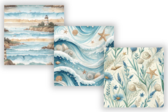 Coastal Watercolor Digital Paper Bundle, Seamless Beach Product Image 3