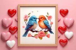 Valentine Kissing Birds Clipart, Valentine Couplet Product Image 3