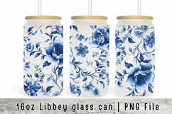 Blue Floral Tumbler Flower Wrap, 16oz Libbey Glass Can PNG Product Image 1