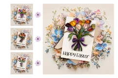 Happy Easter Card Printable, Stained Glass Tulips PNG Product Image 3