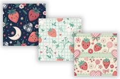 Kawaii Strawberry Gingham Digital Paper, Seamless Cute Fruit Product Image 3