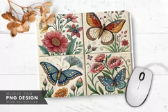 Butterfly And Floral Tile Design Mouse Pad PNG Design Product Image 1
