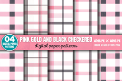 Pink Gold and Black Checkered Digital Paper Background PNG Product Image 4