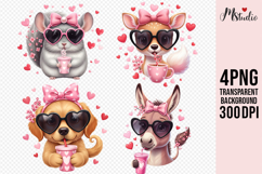Adorable Pink Heart Animals Drinking Cute Beverages Product Image 1