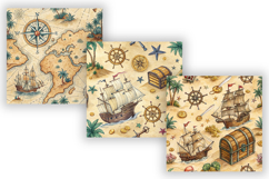 Pirate Adventure Digital Paper Pack, Seamless Watercolor Product Image 3