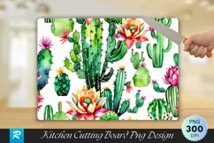 Cute Cactus with Watercolor Floral Cutting Board Sublimation Product Image 1