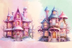 Pink Christmas House Watercolor Clipart Bundle Product Image 4