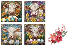 Stained Glass Cow Square Coasters, Cow Sublimation Coaster Product Image 3