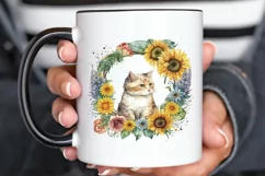 Watercolor Cat With Sunflower PNG Clipart Product Image 3