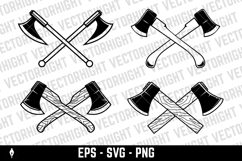 Lumberjack wood works. Crossed lumberjack axes on wooden stu Product Image 3