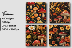 Floral Embroidered Mushroom Digital Paper Pattern Product Image 3