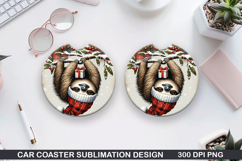 Sloth Car Coaster Sublimation| Christmas Coaster PNG Product Image 1