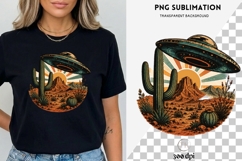 Retro UFO Desert PNG | Vintage Alien Spaceship Clipart Product Image 3