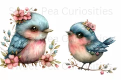 Birds, Blue, Pink, Ephemera, PNG, watercolor, Clipart Product Image 3
