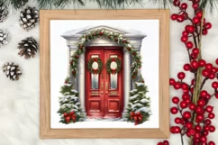 Christmas Door Watercolor Clipart, Christmas Door PNG Product Image 3
