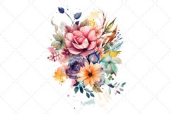 Boho Watercolor Flowers Clipart Bundle, Transparent, png Product Image 3