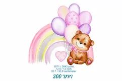 Teddy Bear Pink Balloons Rainbow PNG watercolor animal Clipa Product Image 3